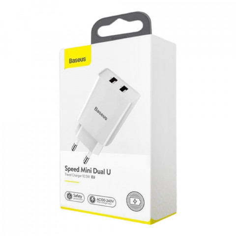 Мережевий зарядний пристрій Baseus Speed 10.5W 2USB mini (white) Мережевий зарядний пристрій Baseus Speed 10.5W 2USB mini (white)